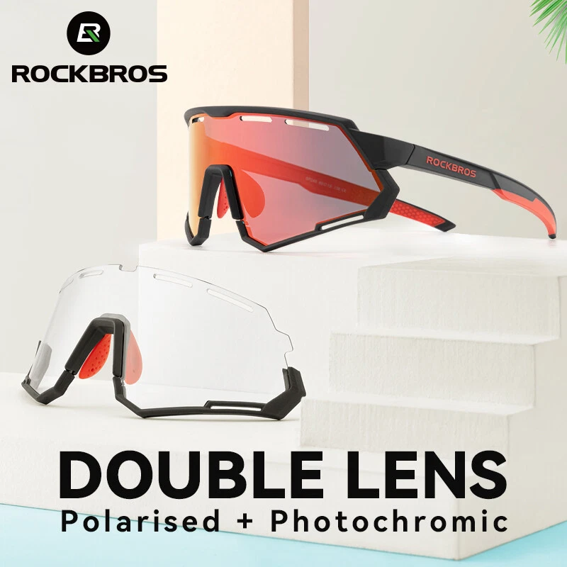 ROCKBROS Polarized Cycling Glasses Photochromic Sunglasses Riding Goggles 2  Lens