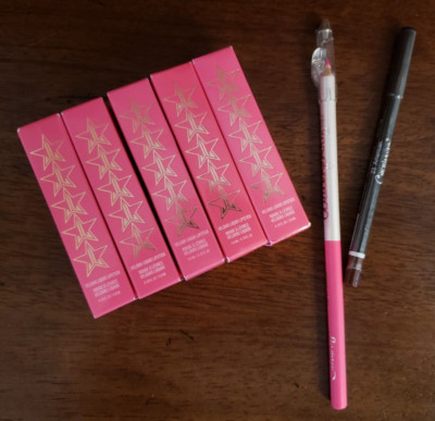 JEFFREE STAR VELOUR LIQUID LIPSTICK BUNDLE OF 5 COLORS 0.19 OZ EA + PENCILS NEW