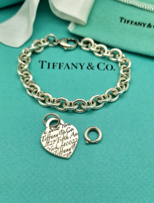Tiffany & Co New York Silber Note Noten Herz Anhänger Bettelarmband mit Verschlussglied