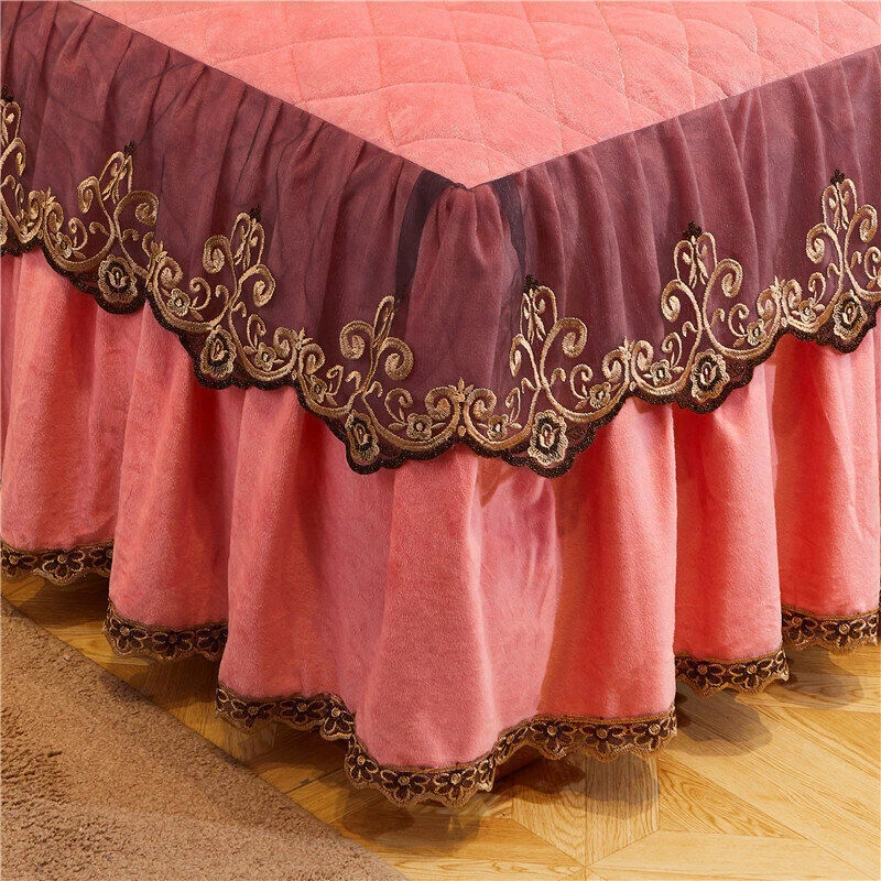 Velvet Bedspread Lace Quilted Drop Bed Skirt King Queen Fitted Sheet Pillowcases - Image 3 of 4