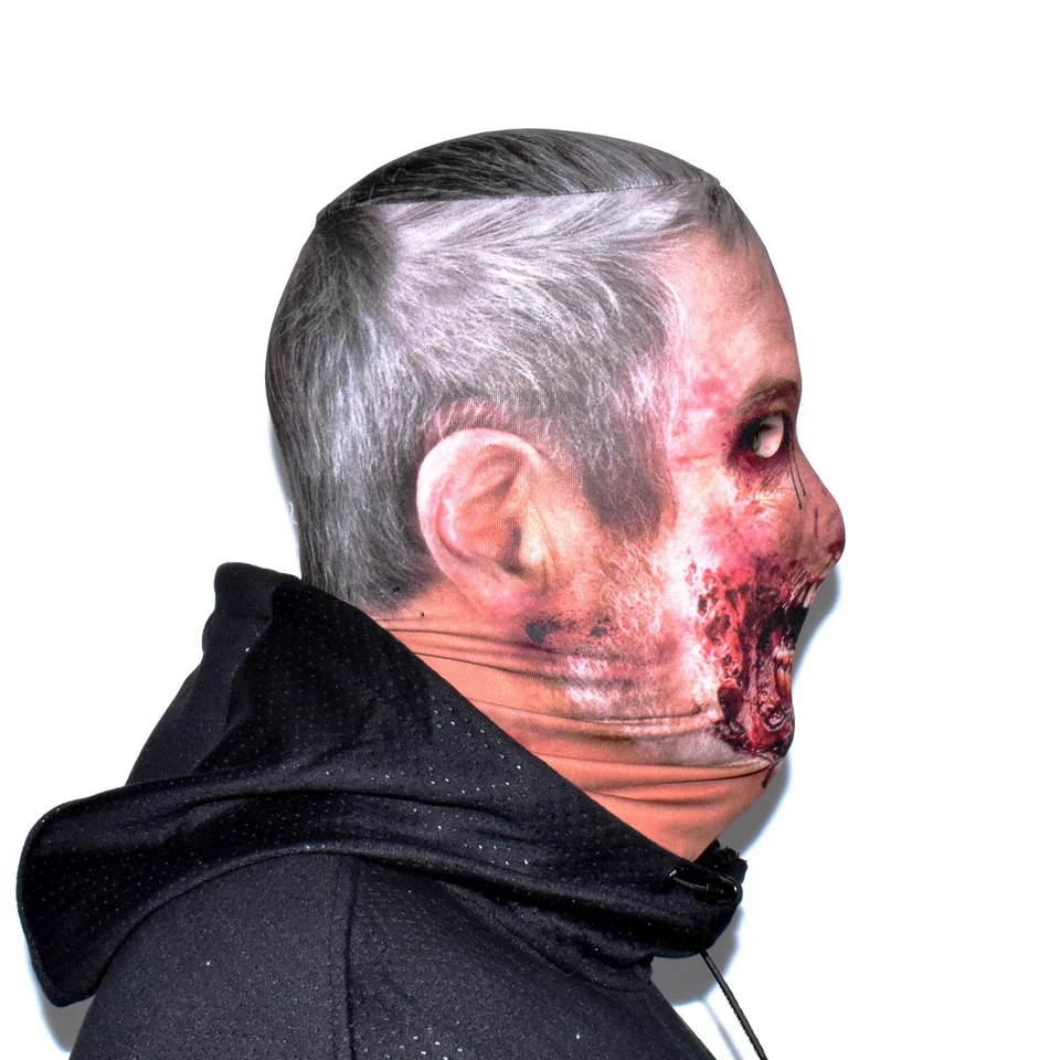 Maschera Faciale In Tessuto Con Effetto 3D Di Zombie Anziano Halloween FS127 - Immagine 3 di 4