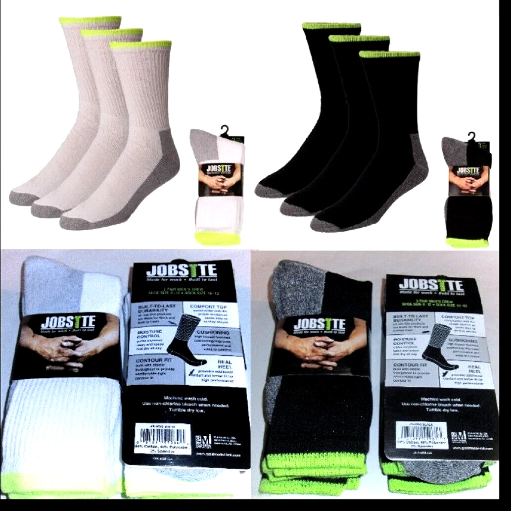 12 Pairs Mens Jobsite Moisture Control Comfort Top Cushioned Work Crew Socks