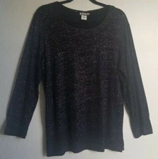 Notations L Black 3/4 Sleeve Sparkle Blouse