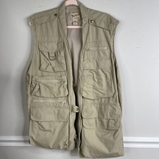 Woolrich Classic Fisherman Mesh Lined Tan Fishing Vest Full Zip Pockets Mens L