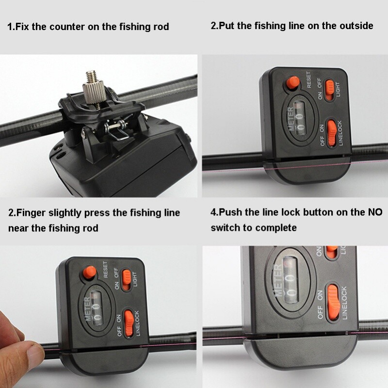Digital Fishing Line Counter Clip-on Rod Deepth Length Gauge Finder ...