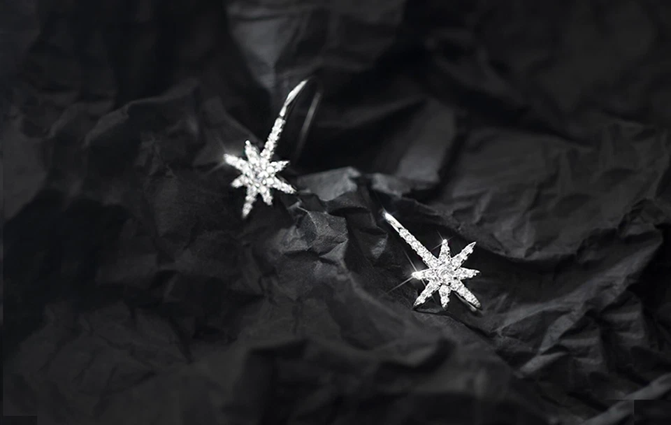 Silver Northern Star Dangle Earrings, CZ Starburst Earrings, Celestial Earrings - Image 4 of 4
