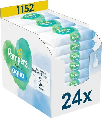 Pampers Baby Feuchttücher Harmonie, Aqua, 1152 Tücher (24 x 48) mit 99% Wasser