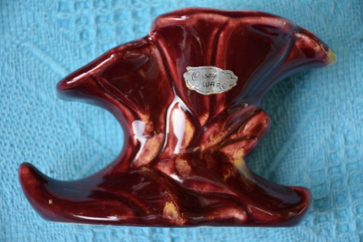 Vintage Australian Pottery CASEY WARE Trumpet VASE MAROON Drip