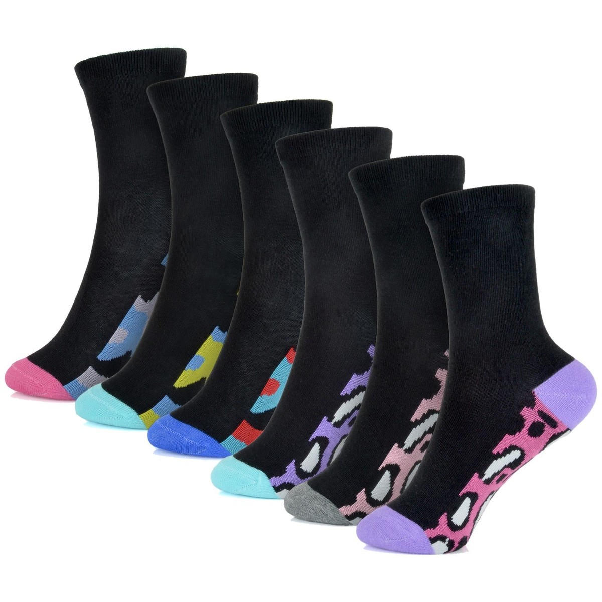 Kids Girls Camouflage Heel Toe Socks Black Camo Socks Pack of