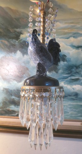Vintage Rooster Chicken porcelain Carousel SWAG Lamp Chandelier Dutch Delft Blue - Picture 9 of 12