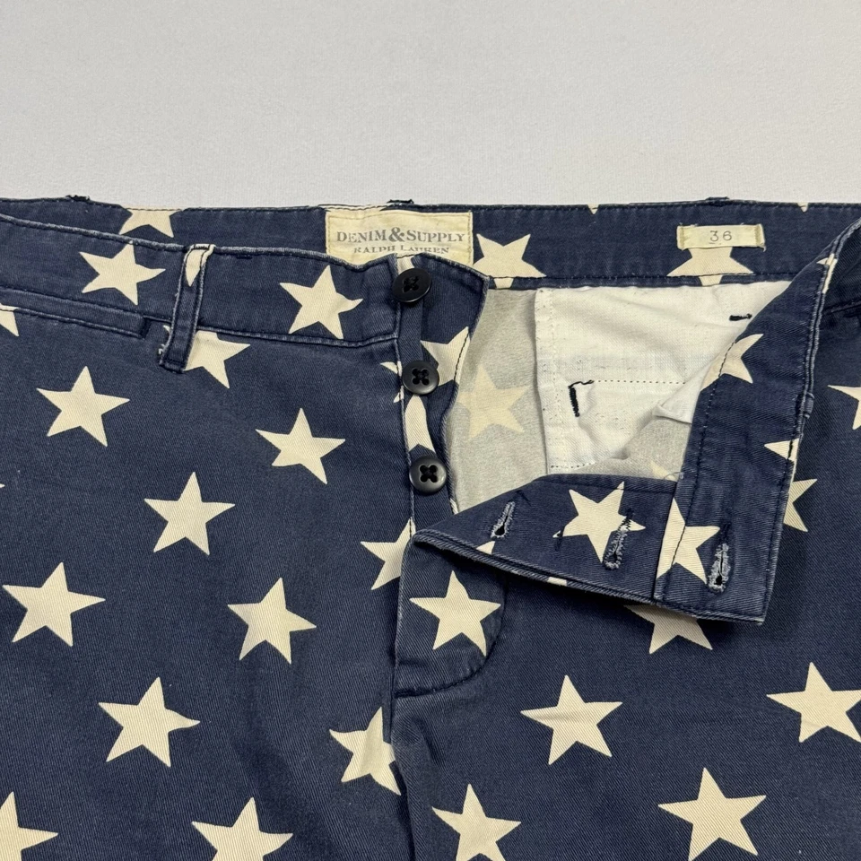 Ralph Lauren Denim & Supply Button-Fly Chino Shorts Stars Blue White Men’s 36 - Image 3 of 4