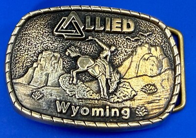 Allied Wyoming Bucking Saddle Bronco Solid Brass Commemorative BTS Belt Buckle