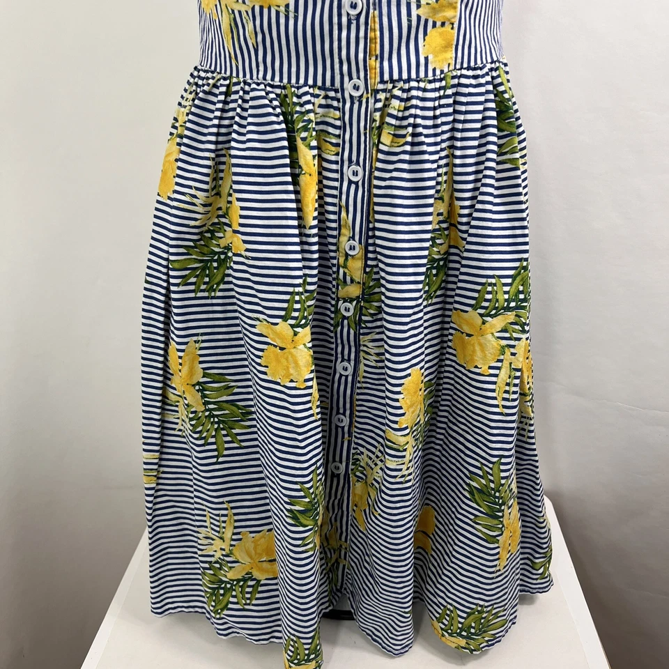 Vestido Bebop para mujer mediano sin tirantes por encima de la rodilla a rayas floral con botones Foto 3 de 4