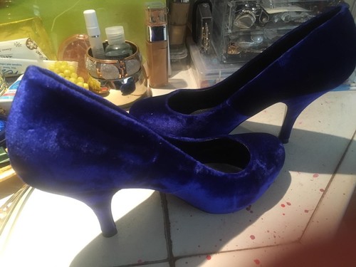 Oficina De Terciopelo Azul Real Crepúsculo Tacones Size Uk 5 | eBay