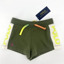 New Polo Ralph Lauren 4T Girls Shorts Green Cotton Blend Drawstring Pony Logo