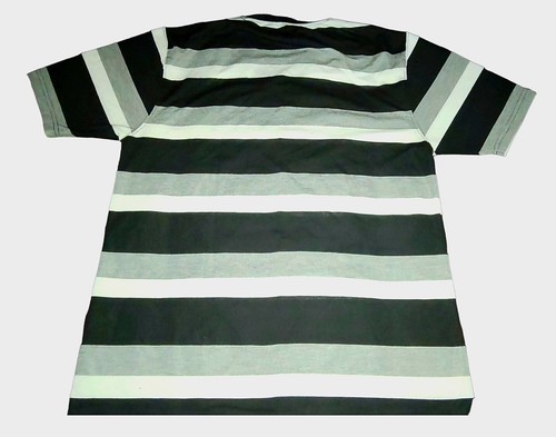 TRUE ROCK Mens Shirt V-Neck T-Shirt Black, Gray, and White Striped Size XL - Picture 2 of 3