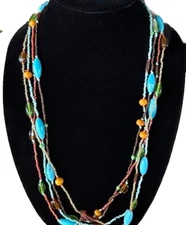 VTG Multi Colored Czech Glass Blown & Seed Bead Layered Necklace Signed ZAD