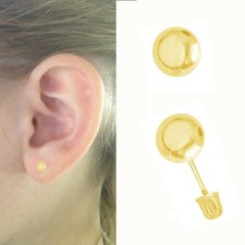 14K Solid Gold Ball Screw Back Baby Earrings 4mm Children's Studs