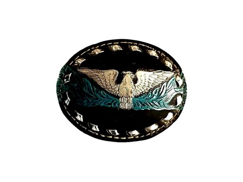 EAGLE Belt BUCKLE w Silver Buckstitching LG Handmade BLACK LEATHER Western/Biker - Picture 4 of 8