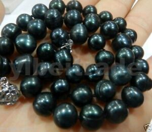 GENUINE 9-10MM TAHITIAN BLACK PEARL NECKLACE 18inch