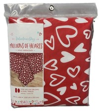 Valentine's Day Wedding Anniversary Oblong Tablecloth 60x84 Red w/ White Hearts