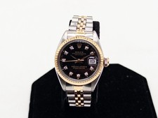 $10,000 ROLEX DATEJUST REF 69173 BLACK Diamond 18k Yellow Gold SS Ladies Watch