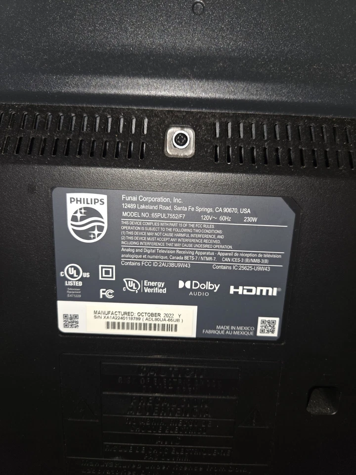 55' Philips Flat Screen TV, CRACKED, PARTS TV - Image 3 of 3