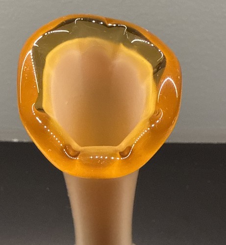 Fenton 1979 - 1982 Cameo Opalescent Hobnail Lily of the Valley Swung Vase Amber - Picture 5 of 6
