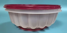 Tupperware 6 Cup Jello Mold Set Raspberry Color With Lid And Middle Piece