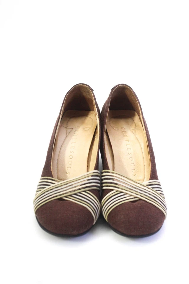 Zapatos de salón de cuña Gentle Souls para mujer con correa cruzada deslizable marrón verde talla 38 8 Foto 2 de 4