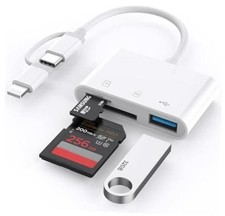 SD Card Reader for iPhone iPad, Built-in Lightning USB-C Dual Port SD Card