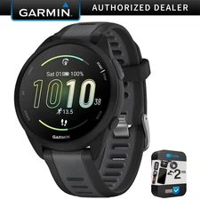 Garmin Forerunner 165 Smart Sport Watch, Black + Slate Gray w/ Warranty Bundle