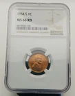 1954-S Lincoln Wheat One Cent NGC MS 66 RD #20324