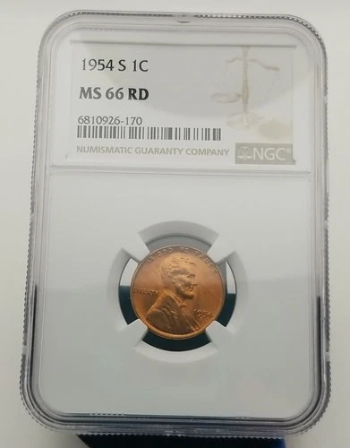 1954-S Lincoln Wheat One Cent NGC MS 66 RD #20324