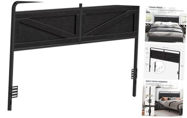 Minimalist Queen Wooden Panel Headboard with Metal Frame