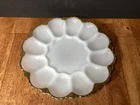 VTG MCM Anchor Hocking Milk Glass Deviled Egg Plate w/ Gold Trim Ornate Bottom