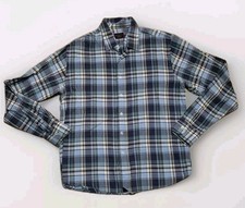 Untukit Shirt Blue Plaid Long Sleeve Casual Cotton Men's Medium
