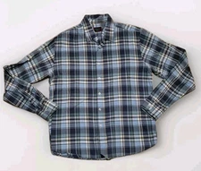 Untukit Shirt Blue Plaid Long Sleeve Casual Cotton Men's Medium
