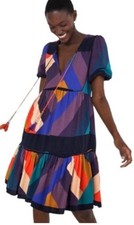FARM RIO Amanda Mini Dress Womens Small Multicolor Geometric Tiered