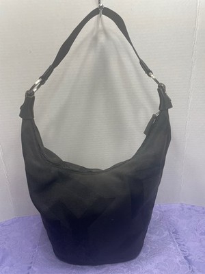 DKNY Black Monogram Canvas Hobo Shoulder Bag Silver Hardware