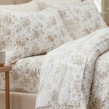 Laura Ashley Soft Cotton Flannel Sheet Set Full Floral Beige Extra Soft