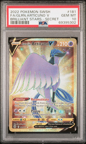 2022 Pokemon S&S Brilliant Stars Galarian Articuno V Secret FA #181 PSA 10