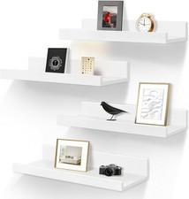 Floating Shelves Wall Storage Set of 4 15.6 Inch Picture Ledge Shelf White Wall