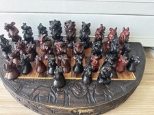 African Wood Carved Chess Board Hand Made