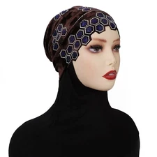 Women Muslim Velvet Rhinestone Turban Head Cover Cap Bonnet Beanie Headwrap Hat