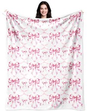 Pink Bows Throw Blanket Soft Flannel Cute Preppy Room Home Decor 50x40 Inch