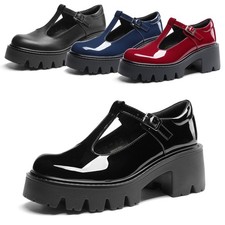 Women Y2K Mary Jane Shoes Platform Chunky Block Heels Round Toe Uniform Pumps