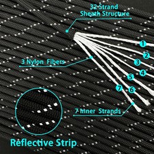 Reflective Paracord Rope 100FT, 7 Strand Nylon Para Cord Lanyard Utility 550 Par