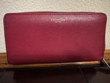 Coach Large Red Leather Accordion Zip Around Wallet
