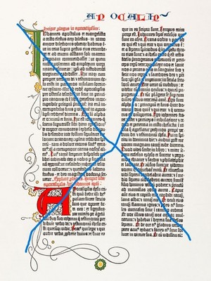 Seite aus 42-zeiliger Bibel Gutenbergs - Mainz 1452-55 - Facsimile handkoloriert